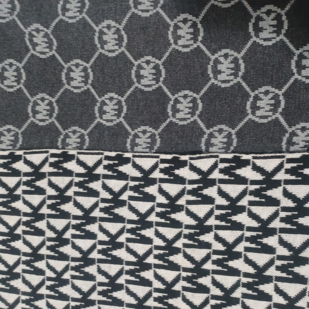 MK Designer Monogram Patterned Scarf - Black and Gray